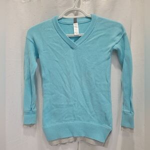 IVIVVA ON THE GO Aqua blue Knitt Sweater Thumb Holes Cotton. Sz7